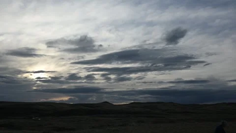 Time lapse of a cloudy sky during sunset. The clouds are many shades of blue  Stock Footage 242801420