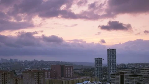 Time Lapse cloudy sky over city in evening Stock Footage 79268139