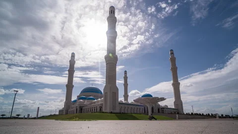 Time lapse of cloudy sky over the central mosque of Astana city, Islam Stock Footage 279943013