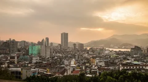Time Lapse of Cloudy Sunset in Macau Stock Footage 20480797