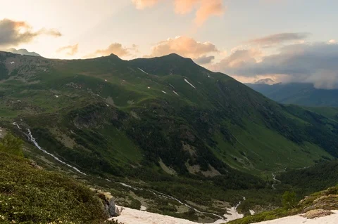 Time lapse of cloudy sunset on mountains of Arkhyz. Stock Footage 121115677