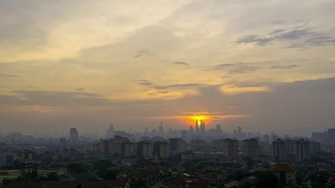 Time lapse of cloudy sunset over downtown Kuala Lumpur, Malaysia Stock Footage 78536456