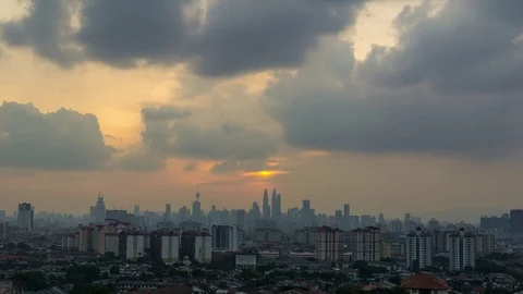Time lapse of cloudy sunset over downtown Kuala Lumpur, Malaysia Stock Footage 78538396