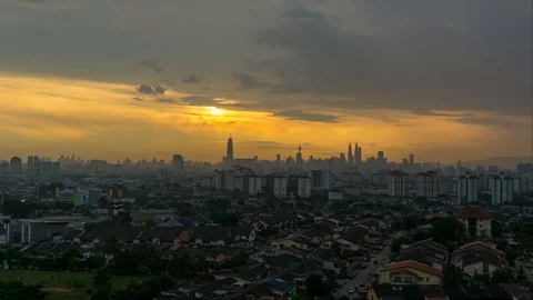 Time lapse of cloudy sunset over downtown Kuala Lumpur, Malaysia Stock Footage 87901534