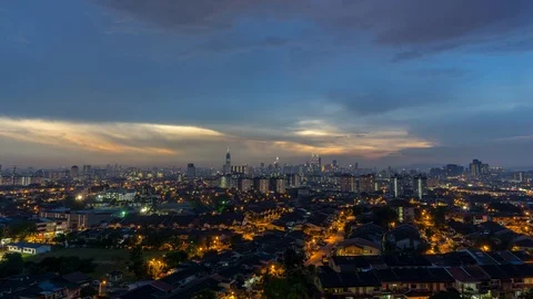 Time lapse of cloudy sunset over downtown Kuala Lumpur, Malaysia Stock Footage 87903328