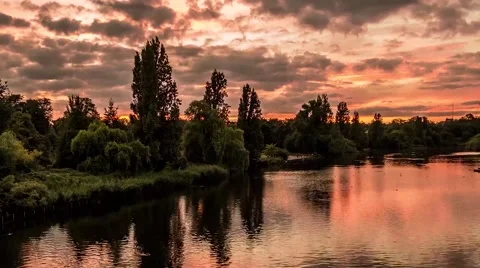 Time Lapse Cloudy Sunset At The Serpentine In Hyde Park, London Stock Footage 66300405