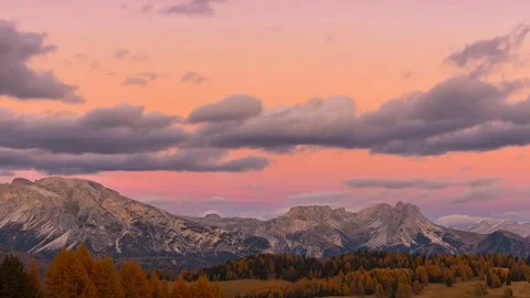 Time lapse cloudy sunset at Siusi alps Stock Footage 83467535