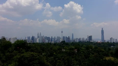 Time lapse: Cloudy view of the Kuala Lumpur cityscape skyline. (Zoom Out) Stock Footage 126385102