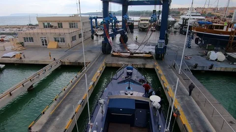 Time lapse of coastguard entering to ship yard. Stock Footage 120097837