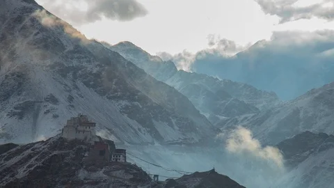 Time lapse of a cold winter morning in ladakh with a beautiful background Vídeo Stock 121965531
