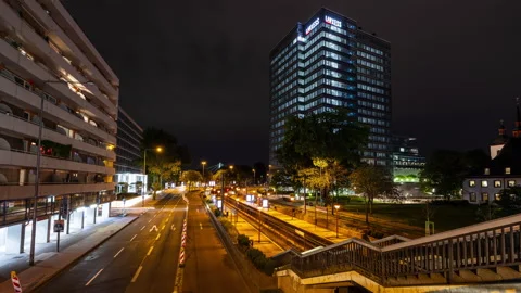 Time lapse from Cologne with trams and traffic passing Stock Footage 139569182