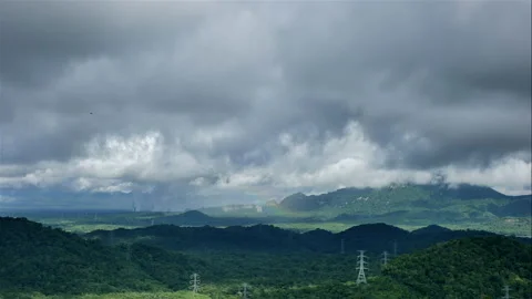 Time Lapse of Colorful dramatic sky and Silhouette of high voltage electrical Stock Footage 158235253