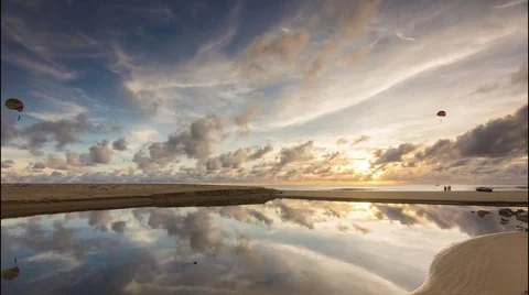 Time-lapse Colorful sunset or sunrise and clouds movement with reflection i.. Stock Footage 76248451