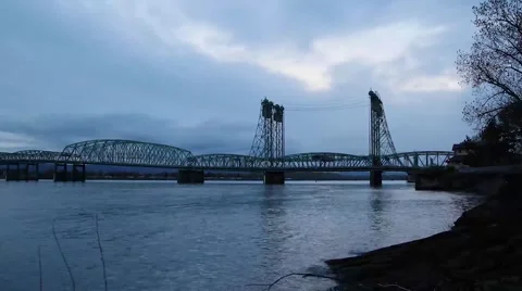 Time lapse Columbia River Interstate-5 bridge sunset Stock Footage 57215730