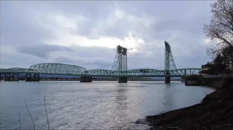 Time lapse Columbia River Interstate-5 bridge on a cloudy day Stock Footage 57215872