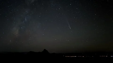 Time lapse of Comet Atlas and the Milky Way moving across the sky Stock Footage 289116883