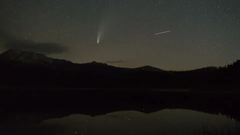 Time lapse of Comet Neowise over lake Stock Footage 148008285