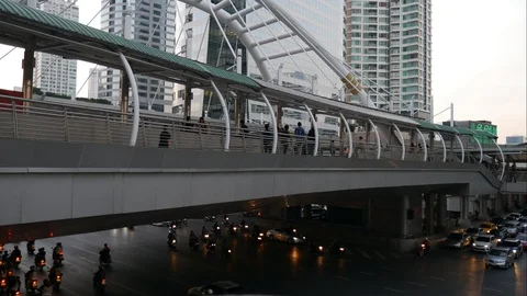 Time lapse of  Commuters and Traffic in Central Business District in Bangkok Stock Footage 102655178