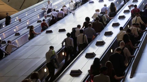 Time lapse of commuters on busy escalators, London, UK Stock Footage