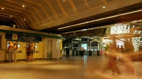 Time Lapse Commuters Buying Tickets at BTS Skytrain Ticket Stock Footage 339518179