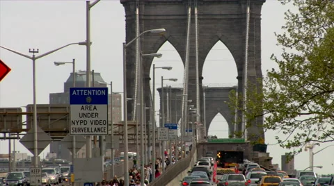 Time Lapse Commuters Crossing Brooklyn Bridge Stock Footage 49224254