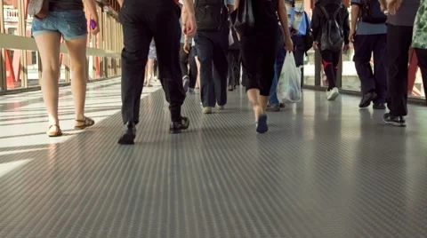 Time lapse of commuters departing the seabus on the walkway, vancouver, b.c. Stock Footage 8655856