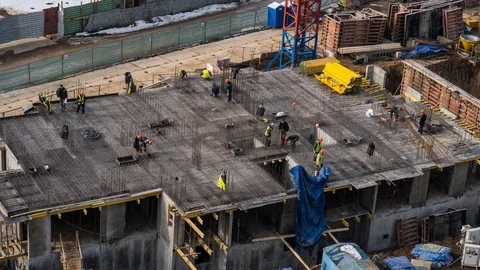 Time-lapse of construction site at. Advanced building technologs, developing Stockbeeldmateriaal 121724518