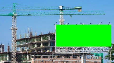 Time lapse construction site and big billboard green color Stock Footage 32498477