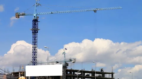 Time lapse construction site and mini billboard white screen Stock Footage 51661399