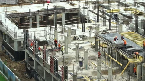 Time lapse construction site of monolithic buildings. Stock Footage 136360531