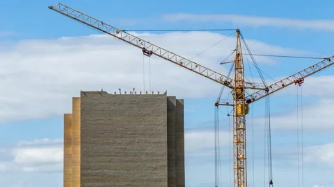 Time lapse of a construction site with tower cranes Stock Footage 331122017