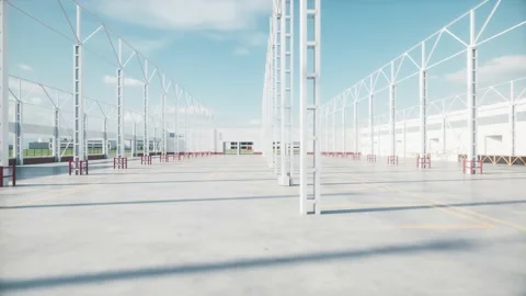 Time lapse construction of warehouse. Empty industrial interior of warehouse. Stock Footage 229572670