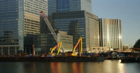 Time Lapse of Construction Work in London's Canary Wharf Financial District Stock Footage 56737240