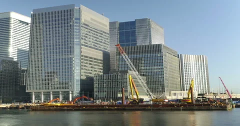 Time Lapse of Construction Work in London's Canary Wharf Financial District Stock Footage 56741073