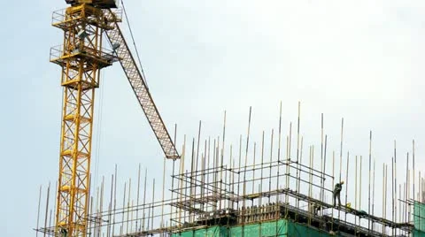 Time lapse of Construction workers atop building,China Video stock 11071113