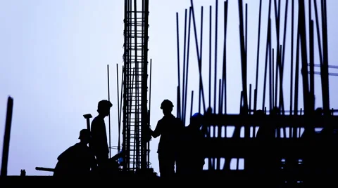 Time lapse - construction, workers, blue silhouette Stock Footage 43502801