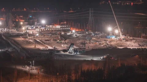 Time-lapse of a construction yard at night Stock Footage 146312516
