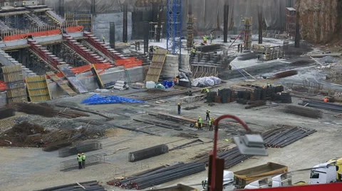 Time lapse construction zone with heavy equipment and workers 4 Stock Footage 35873325