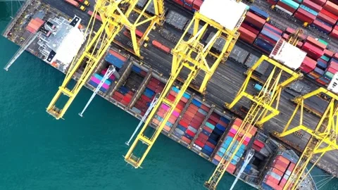 Time lapse Container cargo ship at industrial port harbor in import export Stock Footage 336446614