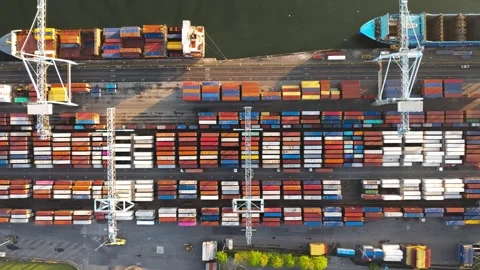 Time-Lapse of Container Cranes Loading Cargo Ships at Busy Irish Terminal Stock Footage 343740188