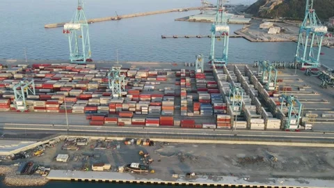 Time lapse - Container handling at the port of Vado Ligure Stock Footage 194814174