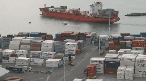 Time lapse of container ship leaving Port Stock Footage 735447