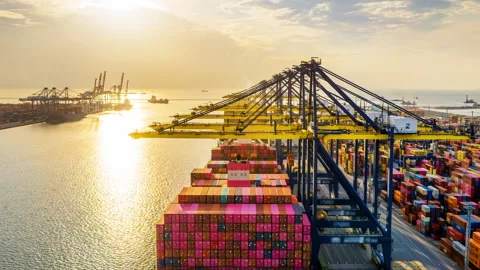 Time lapse of Container ship loading and unloading in port. Video stock 284808979