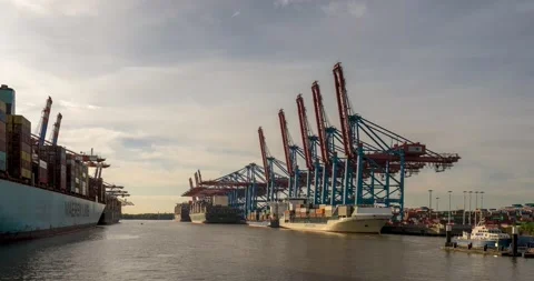 Time lapse of a container terminal in the port of Hamburg Stock Footage 203010835