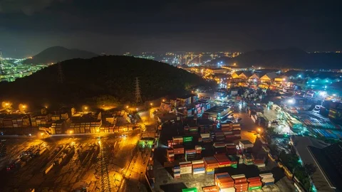Time lapse: Containers in the Export and Import Business and Logistics Stockbeeldmateriaal 97286829