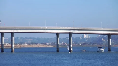 Time lapse of Coronado Bridge in San Diego, California, USA, with cars cros.. Stock Footage 284077166