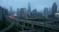Time Lapse Corporate Tower Highway Car Commuting Night Traffic Jam Busy Shanghai HD Footage