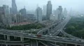 Time Lapse Corporate Towers Highway Cars Commuting Day Traffic Jam Busy Shanghai HD Footage