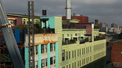 A time lapse of a crane and elevator working near a building in Brooklyn NY Video stock 33999119