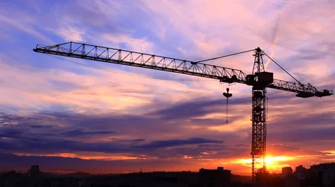 Time lapse of the crane on background of a  sunset Stock Footage 68094375